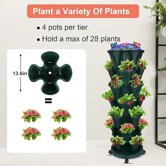 Vertical Planter, 7 Tier Stackable Strawberry Planter with Garden Tool Set, Movable Indoor/Outdoor Garden Herb Pot for Growing Vegetables and Succulents, Green by GreenHaven Gardens