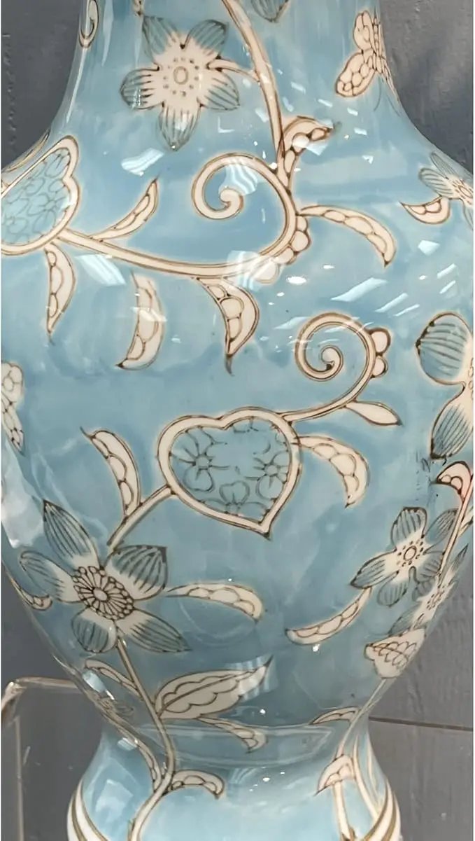 Galt International Light Blue and White Flower & Heart Chinoiserie Ceramic Vase 14"- Hand Painted Antique Style Porcelain Flower Bottle Fishtail Porcelain Chinese Vase for Home Decor Centerpiece by GreenHaven Gardens