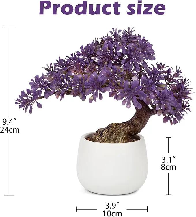Purple Artificial Bonsai Tree Juniper Faux Plants Indoor Fake Plants Decor with Ceramic Pots for Home Table Office Desk Bathroom Shelf Bedroom Living Room Farmhouse Decorations by GreenHaven Gardens