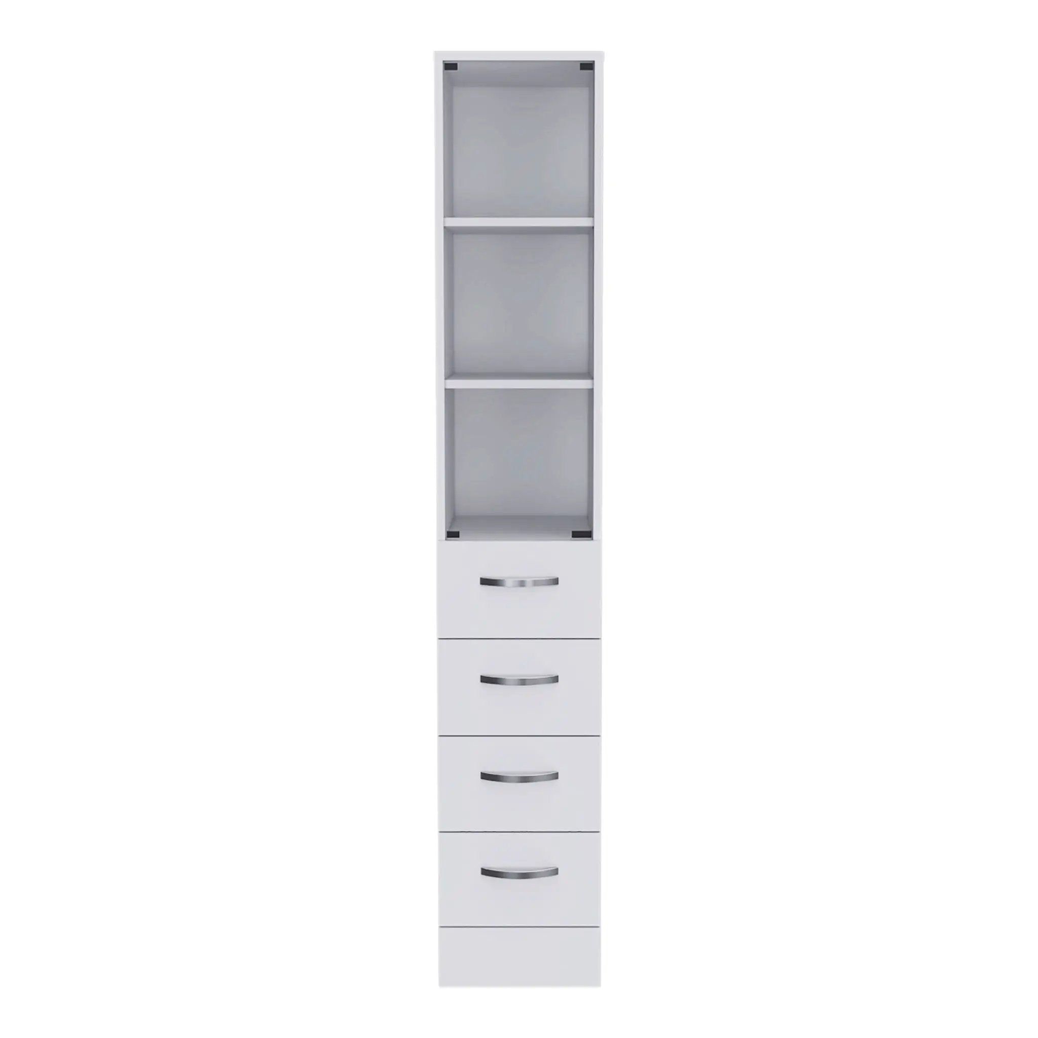 Linen Cabinet, 3 Shelves, 4 Drawers And Metal Handles - White by HouseOfZazla
