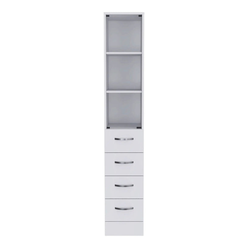 Linen Cabinet, 3 Shelves, 4 Drawers And Metal Handles - White by HouseOfZazla