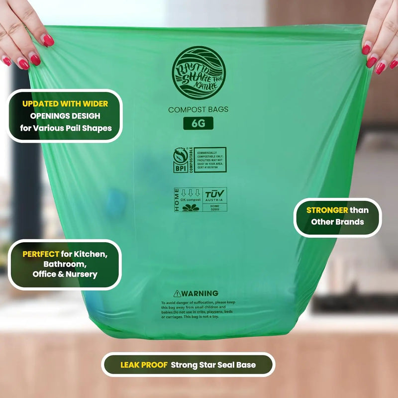 Compostable Bags, 6 Gallon Food Scraps Yard Waste Bags,Fits 5-6-8 Gallon trash can, 30 Liter, 70Count, Heavy Duty 0.85 Mils, ASTMD 6400 Kitchen Trash Bags, BPI&OK compost HOME certified by GreenHaven Gardens