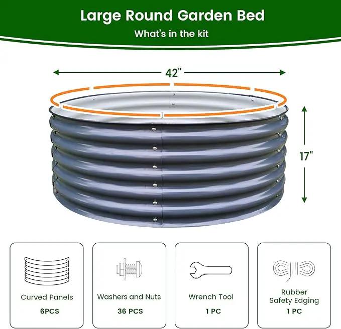 Olle 17" Tall, 42" Round Galvanized Raised Garden Bed Kit,Metal Raised Planter Boxes Outdoor DIY Raised Garden Beds Outdoor for Vegetables,3.5 * 3.5 * 1.4Ft,Midnight Grey by GreenHaven Gardens