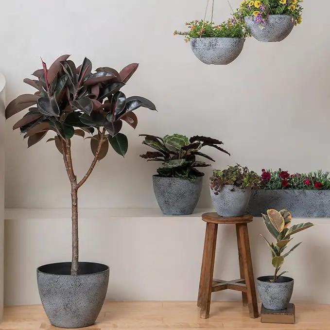 LA JOLIE MUSE Large Hanging Planters for Outdoor Plants - 13 Inch Hanging Flower Pots with Drainage Holes, Set of 2, Rock Grey by GreenHaven Gardens