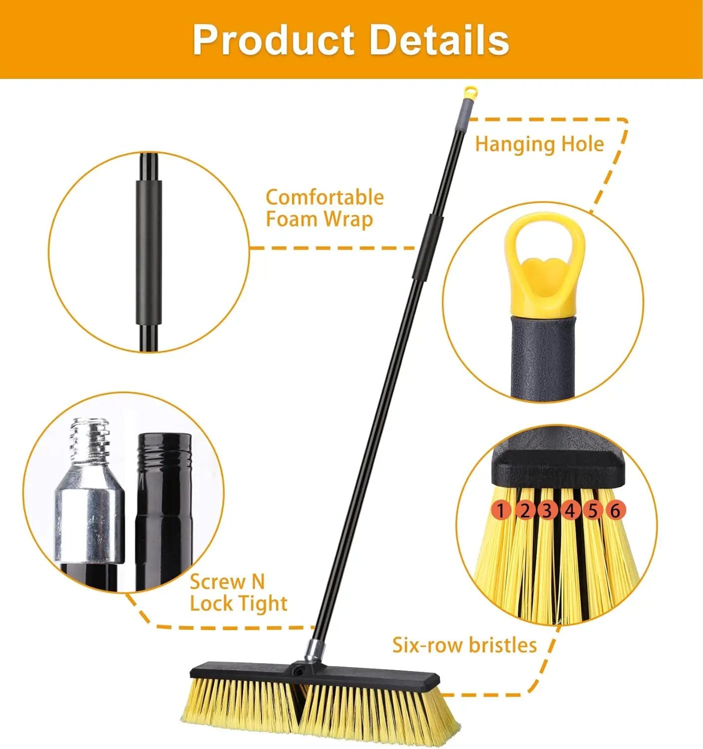 KeFanta 18 Inches Push Broom Outdoor- Heavy Duty Broom with 63" Long Handle for Deck Driveway Garage Yard Patio Warehouse Concrete Floor Cleaning by GreenHaven Gardens