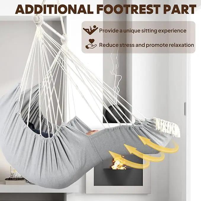 Chihee Hammock Chair Hanging Chair with Foot Rest 2 Cushions Max 500lbs Robust Metal Spreader Bar Collapsible Easy Storage Soft Cotton Swing Chair Strong Strap Iron Carabiner Side Pocket Included by GreenHaven Gardens