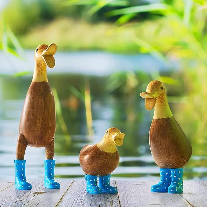 GUTE Duck Yard Decorations Yard Art Garden Puddle Ducks with Blue Spotted Wellies Boots, Set of 3 - Garden Decor Statues, Duck Figurine Statue - Waterproof Indoor & Outdoor Lawn Gnome Ornament by GreenHaven Gardens