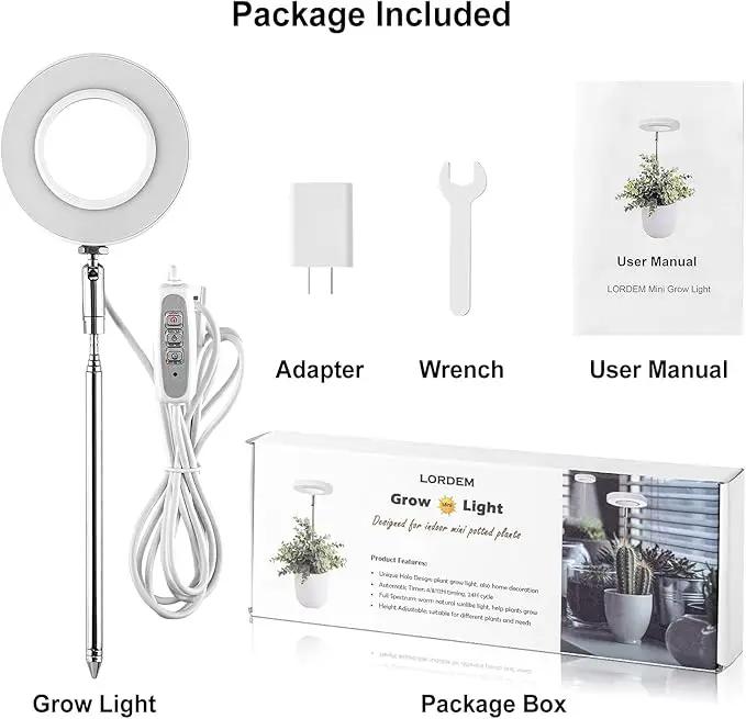 LORDEM Grow Light, Full Spectrum LED Plant Light for Indoor Plants, Height Adjustable Growing Lamp with Auto On/Off Timer 4/8/12H, 4 Dimmable Brightness, Ideal for Small Plants by GreenHaven Gardens