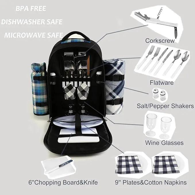 apollo walker Picnic Backpack Bag for 2 Person with Cooler Compartment, Detachable Bottle/Wine Holder, Fleece Blanket, Plates and Cutlery Set by GreenHaven Gardens