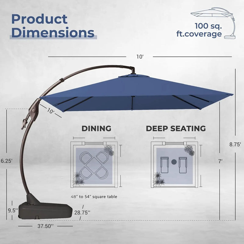 Grand patio 10x10 FT Patio Cantilever Umbrella with Base Outdoor Large Square Tilting Offset Umbrellas for Poolside Deck (Navy Blue, 10x10 FT) by GreenHaven Gardens