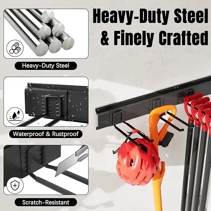 Garage Garden Tool Organizer Wall Mount, Heavy Duty Garage Tool Storage Rack 48 Inches, Max Load 330lb - Shovel, Rake, Folding Chair, Weed Eater Storage by GreenHaven Gardens