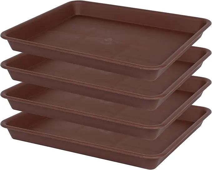 Plant Growing Trays 4 Pack, Plant Tray, 14.5"x11", Heavy Sturdy Plastic Plant Saucer Seed Trays, Seedling Starter Tray, Plant Drip Trays for Indoors, Seed Starter Growing Tray (Chocolate) by GreenHaven Gardens