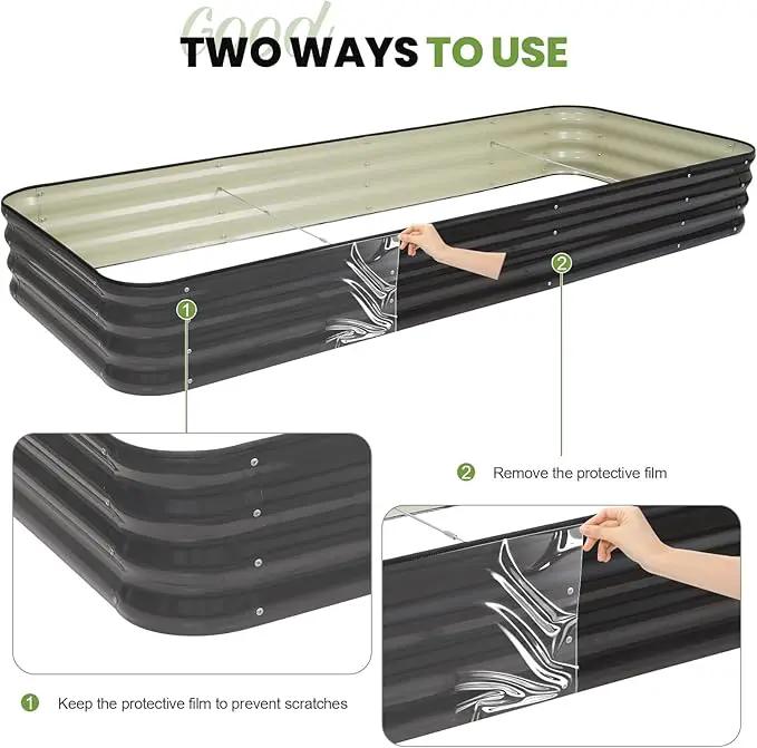 5-in-1 Adjustable Raised Garden Bed Kit | Galvanized Planter Boxes for Vegetables, Flowers | 12" Tall, Multiple Sizes (8x3x1ft, 9x2x1ft, 10x1x1ft, 6x5x1ft, 7x4x1ft) | Outdoor Metal Raised Bed, Grey by GreenHaven Gardens