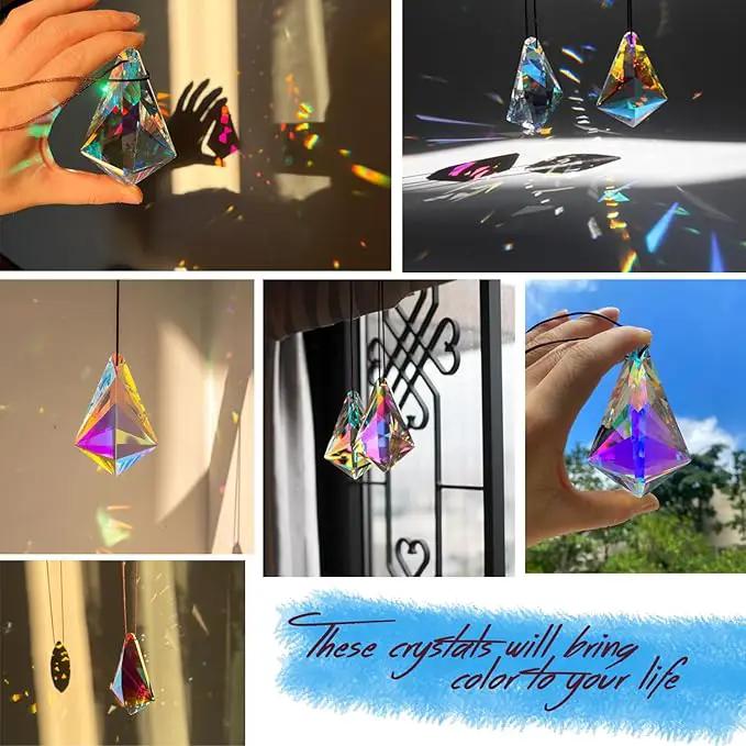2PCS 5" Large Crystal Sun Catcher Prisms, STINO Hanging Suncatchers with Glass Prism, Rainbow Maker for Windows, Balcony, Kitchen, Garden Decoration (1, Chunky Cone 2Pcs) by GreenHaven Gardens