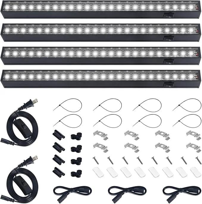 Barrina T5 Grow Lights for Indoor Plants, Full Spectrum Grow Light, 1ft LED Plant Light, Black Cover LED Grow Light Strips, 3 Mounting Modes, Magnetic Installation, Plug and Play, 5000K, 4 Packs by GreenHaven Gardens