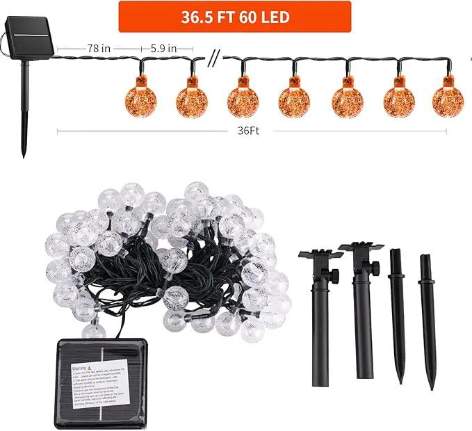 Solar Halloween String Lights Outdoor 60 LED 36 Feet Crystal Globe String Lights with 8 Lighting Modes, Waterproof Solar Powered Patio Lights for Garden Yard Porch Decor (Orange) by GreenHaven Gardens