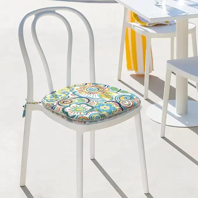 Indoor/Outdoor Chair Cushions 16x17 Inch, Patio Chair Cushions with Ties, All Weather Seat Cushions for Patio Furniture Home Garden Chair Use, Set of 4, Flower Blue by GreenHaven Gardens
