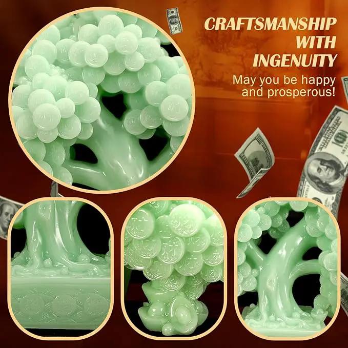 Top Resin Money Tree, Artificial Bonsai Tree, Handcrafted, Premium Quality, Feng Shui Gift for Abundance Luck and Success (Green) by GreenHaven Gardens