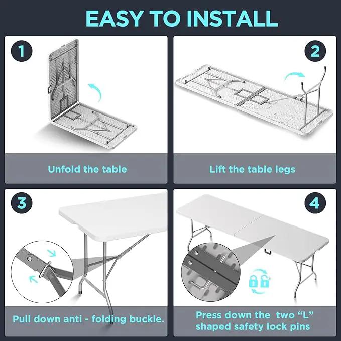 HLPB Folding Table Picnic Table, 8 ft Portable Camping Table with Handle and Safety Locks, Foldable Table Plastic Dining Table Indoor Outdoor for Camping, Picnic and Party by GreenHaven Gardens