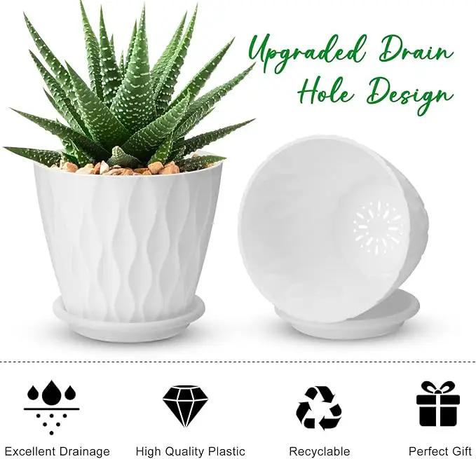 6 inch Plant Pots, 5 Pack Flower Pots Outdoor Indoor, Planters with Drainage Hole and Tray Saucer. by GreenHaven Gardens