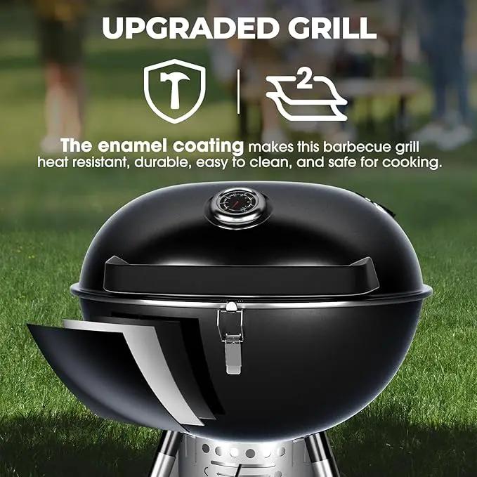 Premium 22 Inch Charcoal Grills with 2 Foldable Tables, BBQ Grill with Cover, Outdoor Barbecue Grill with Ash Catcher, Portable Charcoal Kettle Grills with Wheels for Camping Party Backyard by GreenHaven Gardens