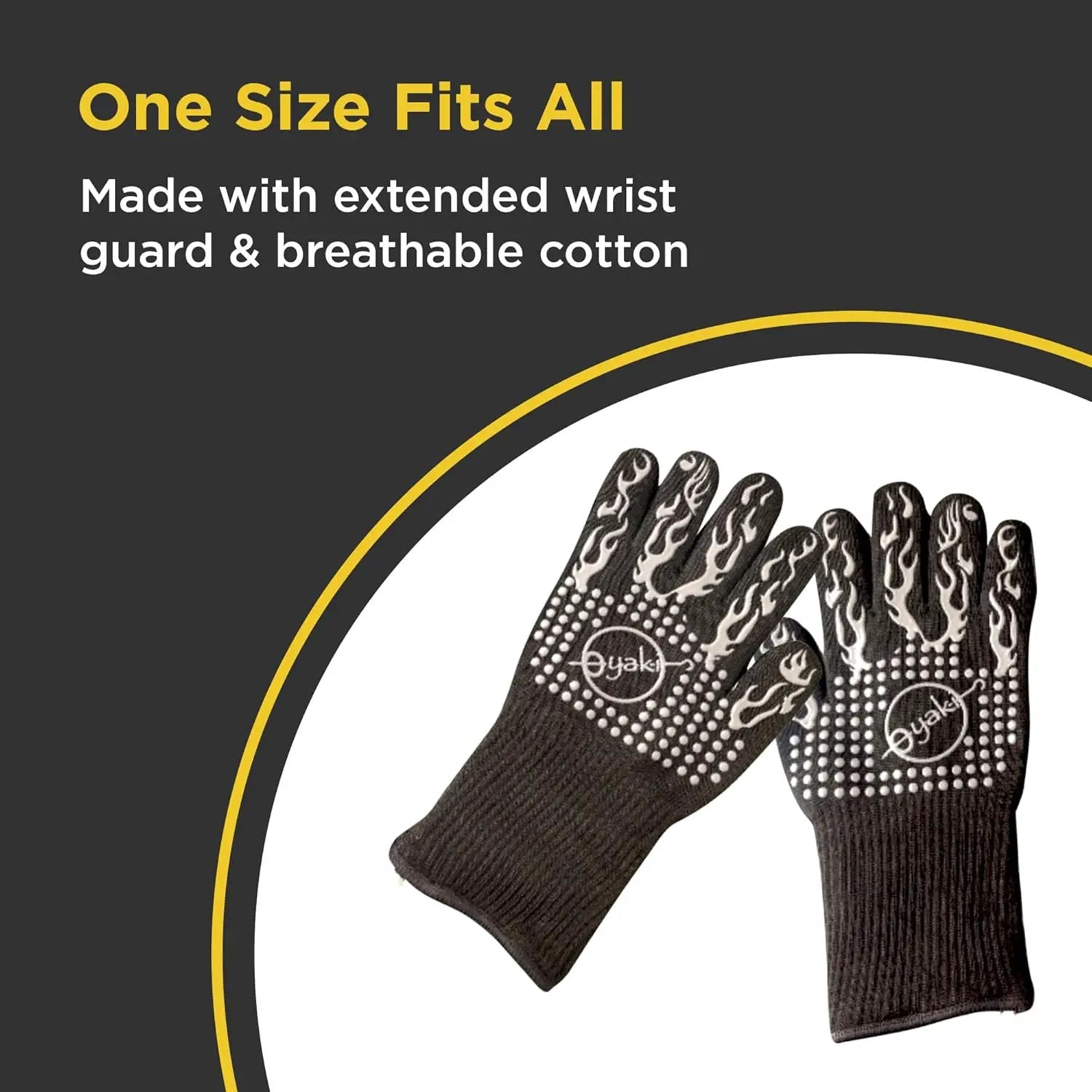 Insulated BBQ Heat Resistant Gloves - Neoprene & Polyester Barbecue Grilling Gloves with Silicone Pads for Gas Grill & Charcoal Grills Outdoor Cooking - 1400°F High Heat Fire BBQ Mittens by O-Yaki by GreenHaven Gardens