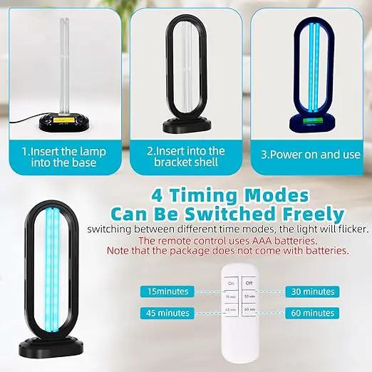 UV Light Sanitizer,4-Speed Timing and Remote Control UVC Home Disinfection Device,Ultraviolet Light Sanitizer for Bed Bugs and Dust Mites,UV Lamp for Whole Room,Black by GreenHaven Gardens