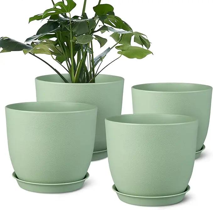 Plant Pots 8 Inch Set of 4, Flower Pots with Multi Mesh Drainage Holes, Planters for Indoor Outdoor Garden Plants and Flowers（Green） by GreenHaven Gardens