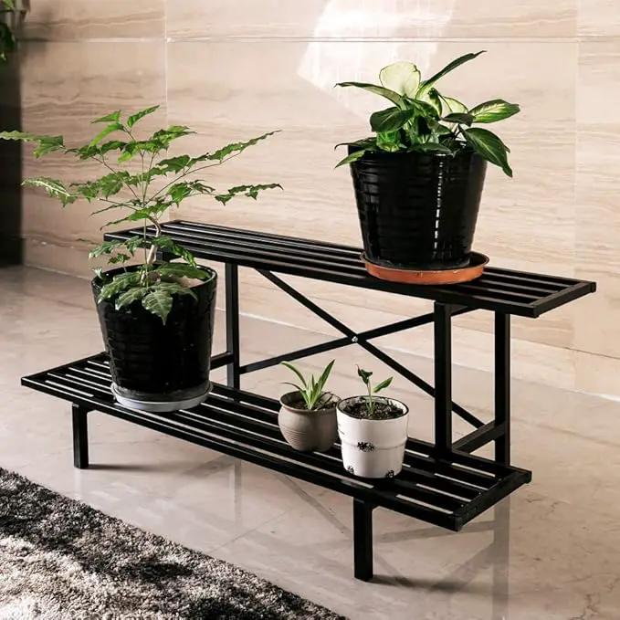 Zhongma 2 Tier Sturdy Metal Plant Stand Heavy Duty Plant Holder for Home Indoor and Outdoor, L35.43 x W17.5 x H14 inch, 440 LBS Capacity & Heavy Duty Construction. by GreenHaven Gardens