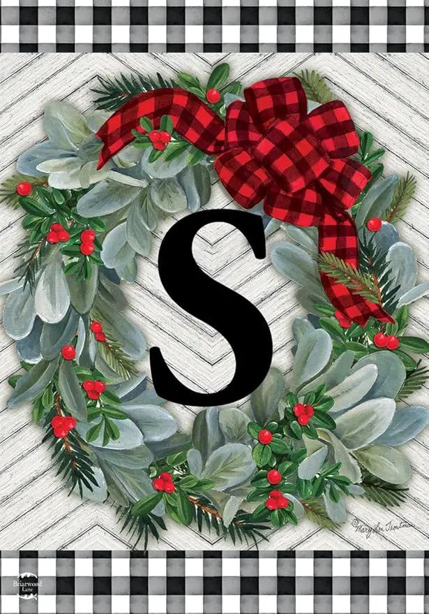 Briarwood Lane Winter Wreath Monogram Letter S Garden Flag by GreenHaven Gardens