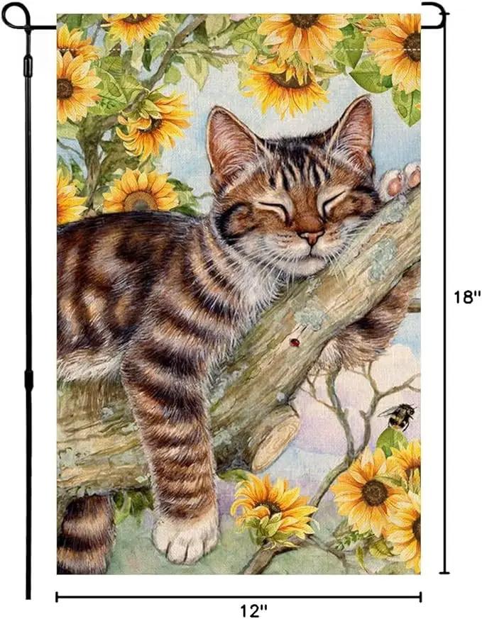 BLKWHT Summer Cat Garden Flag 12x18 Inches Double Sided for Outside, Sunflower Burlap Small Seasonal Yard Flag for Outdoor Decor BW640 by GreenHaven Gardens
