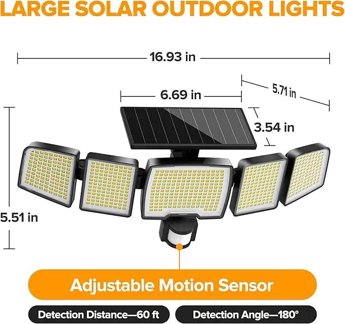 UME Solar Outdoor Lights 620 LED 4500LM, IP65 Waterproof Motion Sensor Outdoor Lights, 5 Heads Solar Security Flood Light 270 Wide Lighting Angle with 3 Modes for Garden Patio Yard - 2 Pack by GreenHaven Gardens