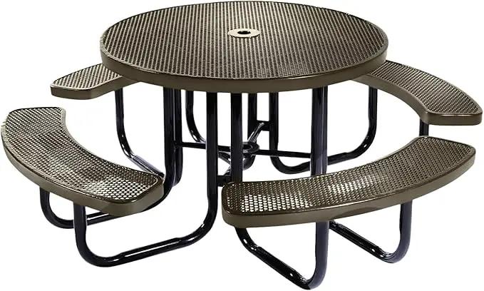 Heavy-Duty Portable Outdoor Picnic Table with Umbrella Hole, Punched Steel Commercial-Grade Patio Dining Furniture Made in America (46" Round Top, Textured Gold Vein) by GreenHaven Gardens