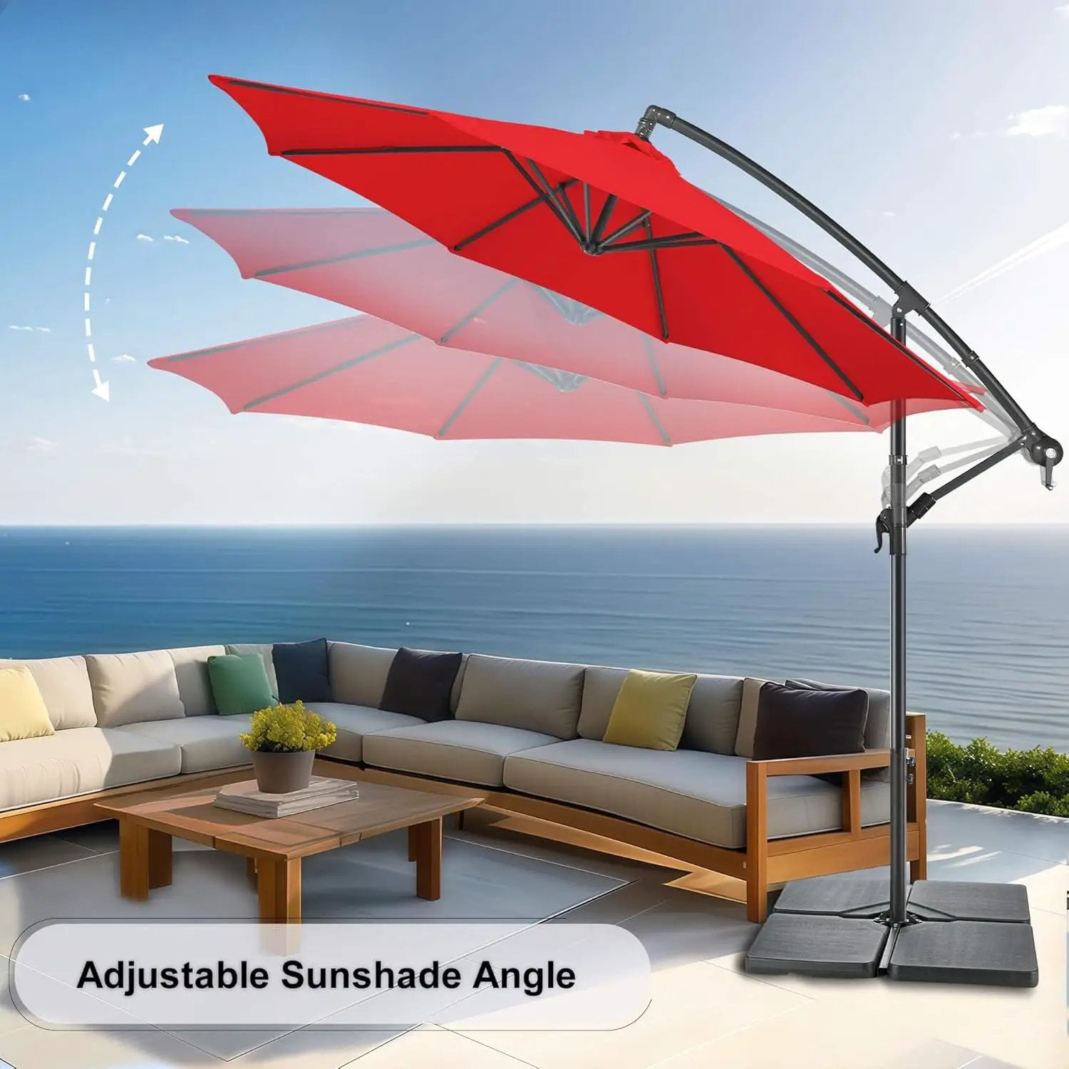 FLAME&SHADE 10ft Cantilever Patio Umbrella Outdoor, Large Offset Umbrella with Crank and Cross Base, UPF 50+ UV Protection Hanging Umbrella for Pool Deck Garden, Red by GreenHaven Gardens