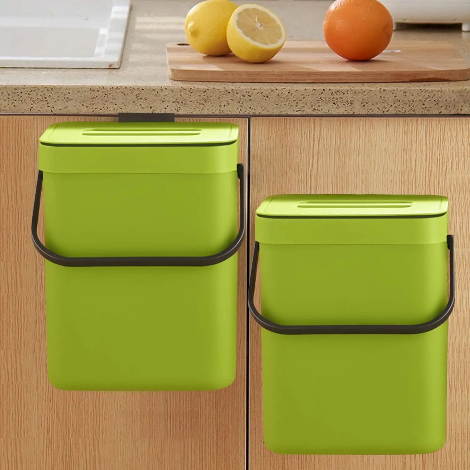 LALASTAR Small Plastic Trash Can, Hanging Small Trash Can with Lid Under Sink for Kitchen, Food Waste Bin for Countertop, Mountable Garbage Can for Bathroom, RV, 5L/1.3 Gal, Green by GreenHaven Gardens
