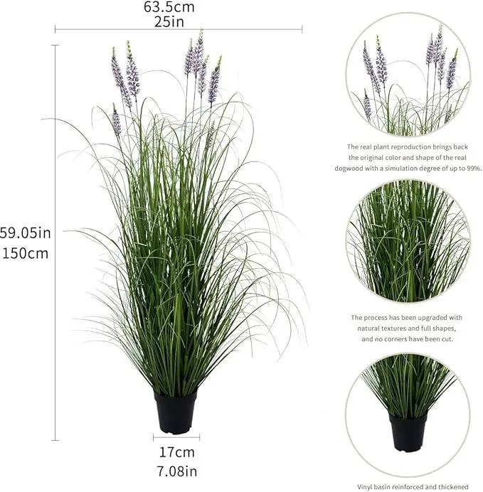 Artificial Plant 5ft(2pack) Tall Artificial Lavender Plant,Faux Plants Indoor Home Decorative Artificial Plants & Flowers in Pot Fake Plant, House Plant Indoor by GreenHaven Gardens