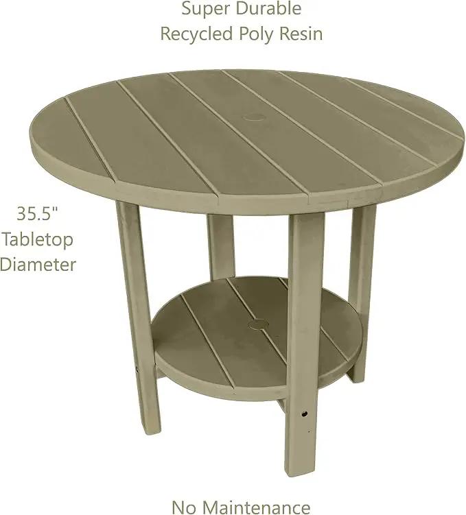 Phat Tommy Round Poly Resin Outdoor Patio Dining Table, All Weather Poly Patio Outdoor Furniture, Weatherwood by GreenHaven Gardens