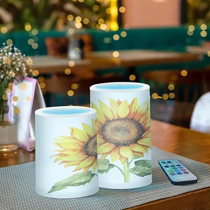 Flickering Flameless Candles, Beautiful Sunflower LED Candles with Remote Timer, Set of 2 Battery Operated Candle for Valentine Wedding Birthday by GreenHaven Gardens