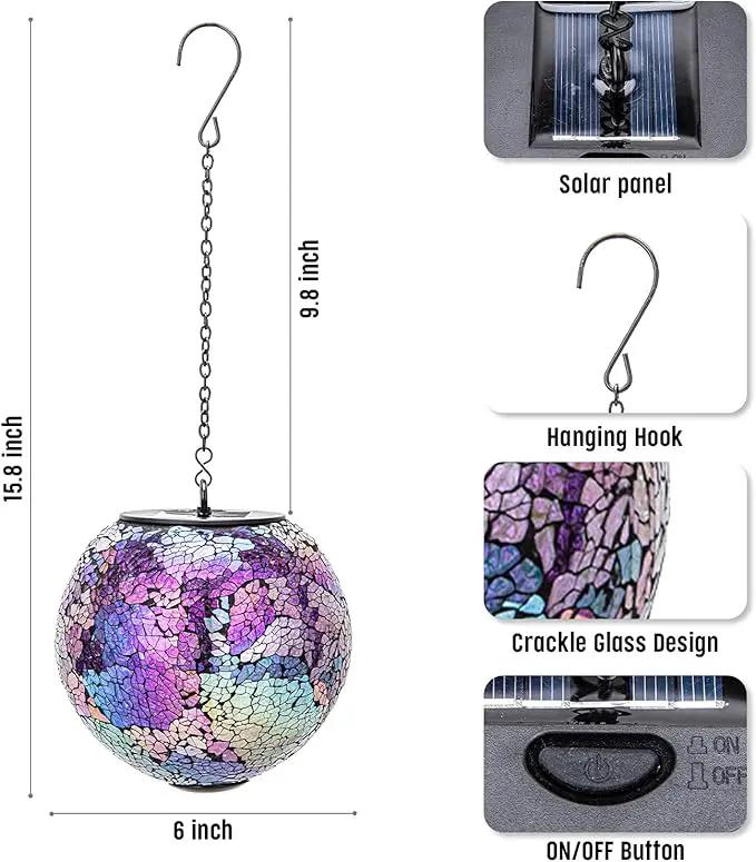VCUTEKA Solar Lanterns Outdoor Waterproof - Hanging Solar Lights Garden LED Lanterns Mosaic Crack Glass Design for Landscape Patio Yard Garden Pathway Decoration by GreenHaven Gardens