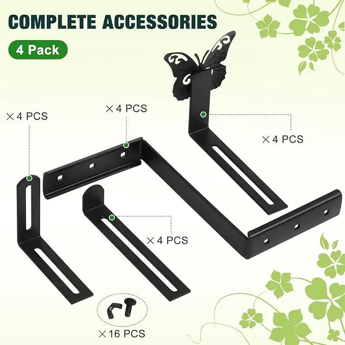 Planter Box Brackets, Adjustable Window Boxes Planters Brackets with Butterfly, Hanging Flower Box Stand Hooks for Deck Railing Pergola Balcony Garden - 4 Pack by GreenHaven Gardens