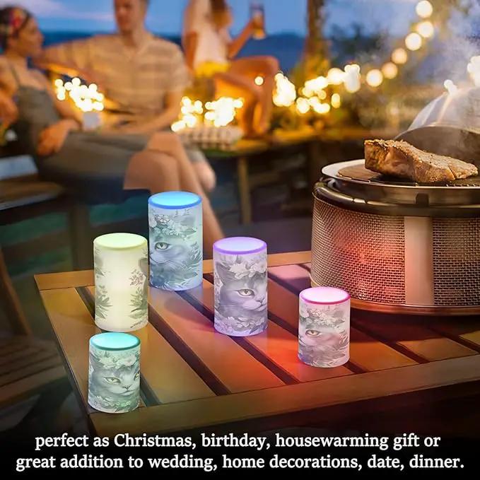 Flickering Flameless Candles, Cat Head Flowers LED Candles with Remote Timer, Set of 2 Battery Operated Candle for Valentine Wedding Birthday by GreenHaven Gardens