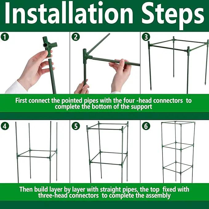 3 Packs 47 x 16 x 16 Inch Garden Tomato Cages with 17.7 Gallon Grow Bags- Square Plant Support Trellis Assembled with Planter Bags- Garden Cucumber Vegetables Frames for Vertical Climbing Plants by GreenHaven Gardens