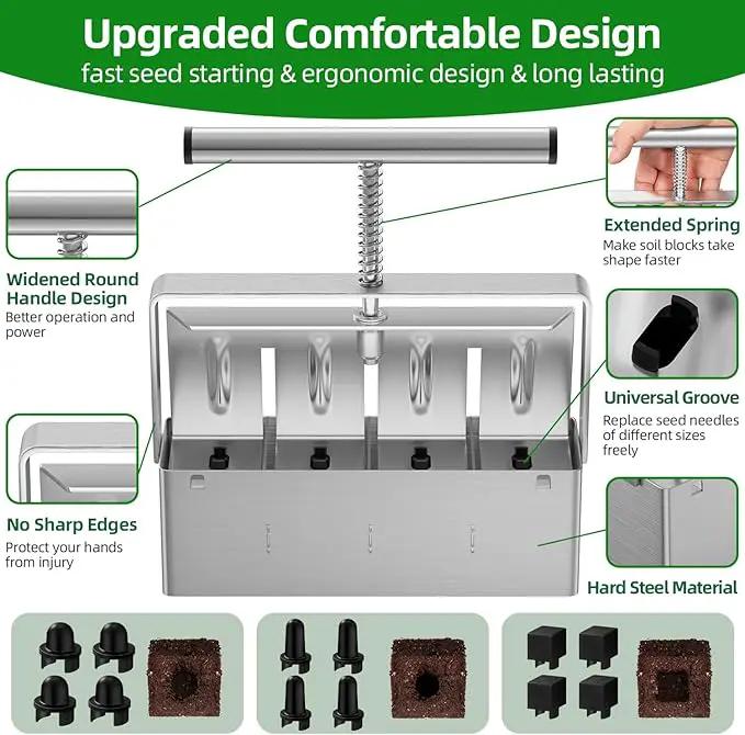 Soil Blocker, Soil Block Maker for Seed Starting with Strong Hand Held, 4 Pcs 2-Inch Soil Blocking Tool for Grow Seedling, Seed Starter Soil Tray Garden Potting Soil, Indoor Outdoor Plants by GreenHaven Gardens
