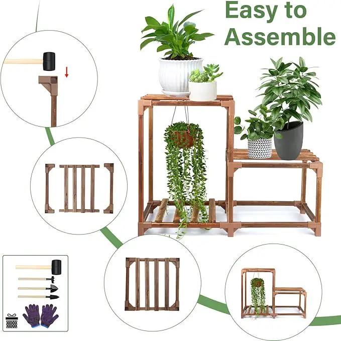 XXXFLOWER Plant Stand Indoor Outdoor 3 Tiers Wood Plant Shelf for Multiple Plants ，Large Plant Rack for Window Garden Balcony Patio Porch Living Room by GreenHaven Gardens