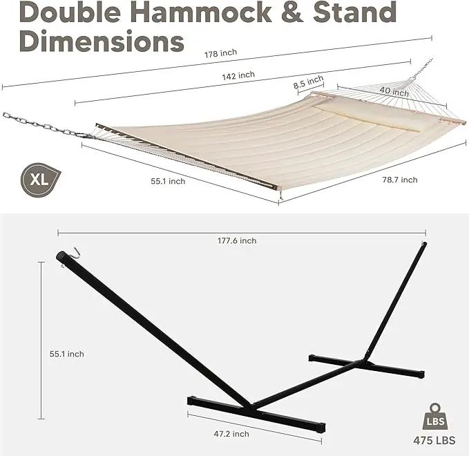 SUNCREAT Double Outdoor Hammock with 15 ft Stand, Standing Patio Hammocks for Outside, Beige by GreenHaven Gardens