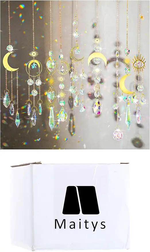 Maitys 10 Pcs 6 Pcs Crystal Suncatcher Sun Catchers Indoor Window Hanging Sun Catchers with Light Catcher with Prisms and Agate Slices for Indoor Outdoor Home Garden Wedding Decor (Stylish) by GreenHaven Gardens