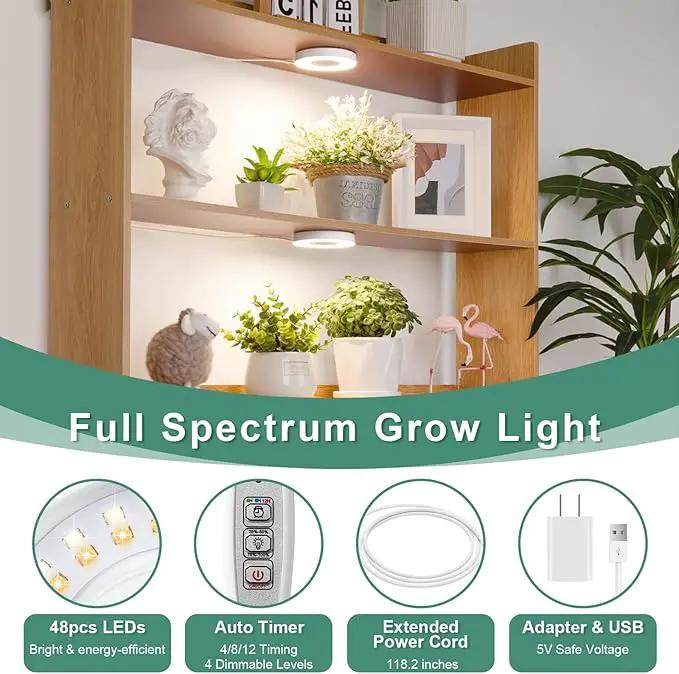 LORDEM Grow Light for Indoor Plants, 48 LEDs Ceiling Full Spectrum Plant Light, 5V Corded Growing Lamp with 4/8/12H Auto Switch, 4 Dimmable Brightness Levels, Single-Head, 2 Pack by GreenHaven Gardens