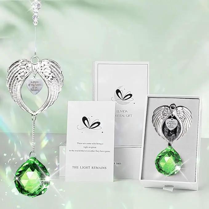 Sympathy Gift Modern Grief Gift for Lose of Loved Ones, Memorial Suncatcher with 40mm Crystal Ball, Sorry for Your Lose Rainbow Maker, Bereavement Gift Idea Angel Wings Design, Green by GreenHaven Gardens
