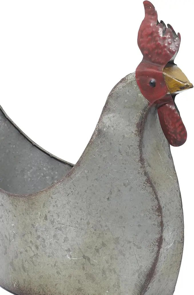 Deco 79 Metal Rooster Indoor Outdoor Planter Large Planter Pot, Planter 12" x 8" x 16", Gray by GreenHaven Gardens