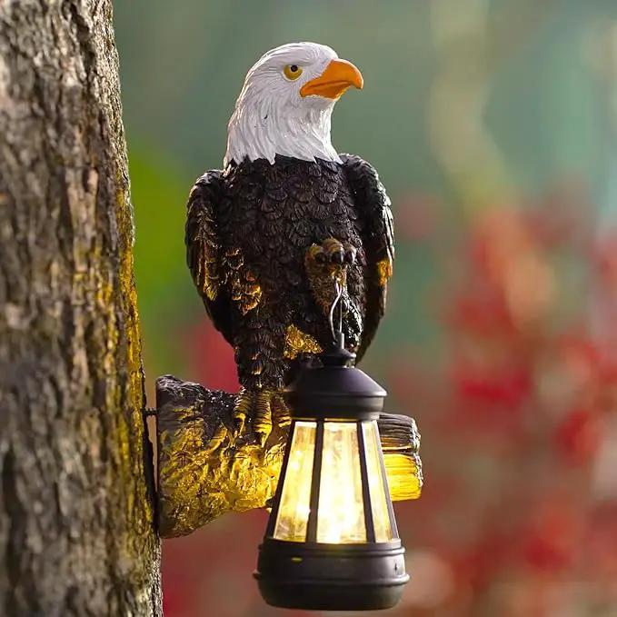 Eagle Tree Hugger with Solar Lantern - 8 Inch Resin Eagle Statue for Outdoor Garden Decor - Ideal Eagle Housewarming & Birthday Gifts for Grandma Mom Women by GreenHaven Gardens